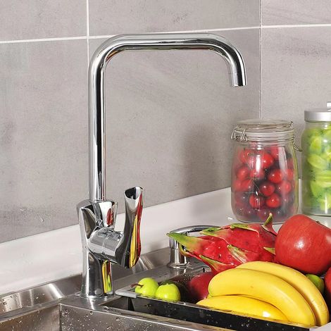 Wholesale all-copper kitchen sink faucet with large bend, hot and cold water, omnidirectional rotating design - electroplated jade pillow style with large seven-character design.