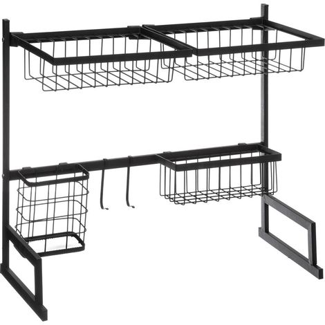 5Five Simply Smart – Organisateur évier en métal noir – Dimensions 58x30x51.5 cm – Séchage rapide pour 9 assiettes et 6 verres – Compartiments pour vaisselle (1/6)