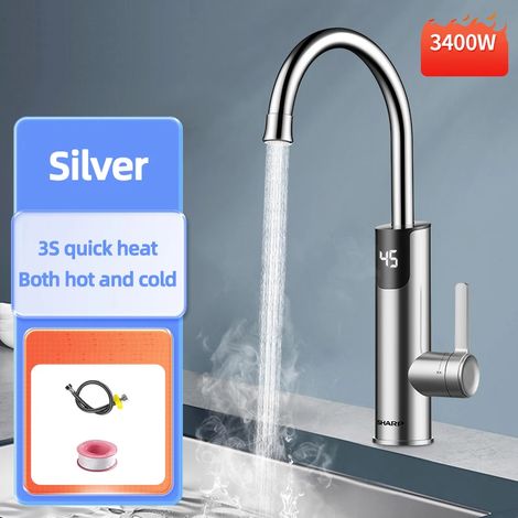Robinet chauffe-eau électrique instantané 2 en 1 (acier inoxydable) 3400 W, 220 V, pour usage domestique. (1/5)