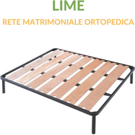EVERGREENWEB - Rete Letto Doghe Larghe 160x200 in Legno Ortopedica con 4 Piedi Smontabili, Struttura portante in Ferro Rinforzata, Base da Incasso per Tutti Tipi di Letti e Materassi  LIME (1/3)