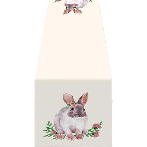 Chemin de table décoratif « Joyeuses Pâques » avec motif œufs, idéal pour les fêtes de Pâques et les réunions estivales. Nappe de 180 cm. (1/5)