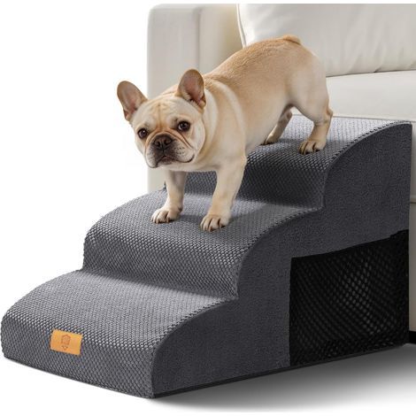 Hundetreppe, 3 Stufen, hochdichter Schaumstoff, waschbarer Bezug, rutschfest, für kleine Haustiere (Katzen), Grau (1/5)