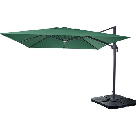 Ombrellone parasole decentrato HHG-436 3x3m verde girevole con base
