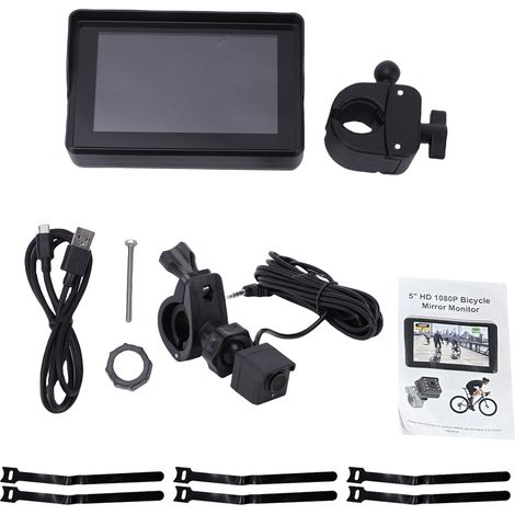 Rétroviseur vélo guidon, caméra recul 1080p moniteur 5", vision nocturne, 110°, 360° VTT route (1/5)