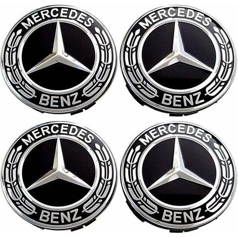 Tuserxln – Lot de 4 capuchons de roue centrale 75mm – Plastique ABS et aluminium – Remplacement pour Mercedes Benz – Installation facile (1/5)