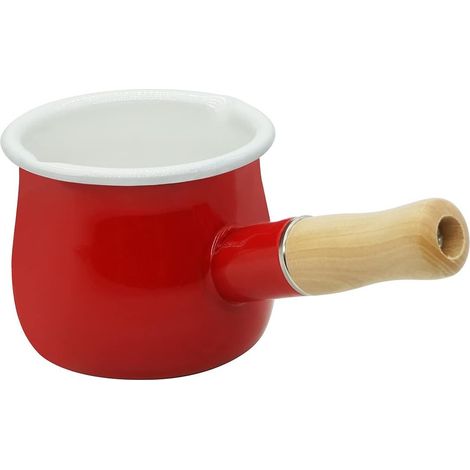 Casserole À Lait - Émaillée - 10 Cm - 550 Ml - Poignée En Bois - Violet Clair (1/5)