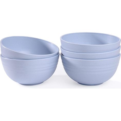 Lot de 5 bols en plastique incassables, de qualité alimentaire, légers et réutilisables, pour fruits, collations, camping, enfants et adultes (bleu) (1/5)