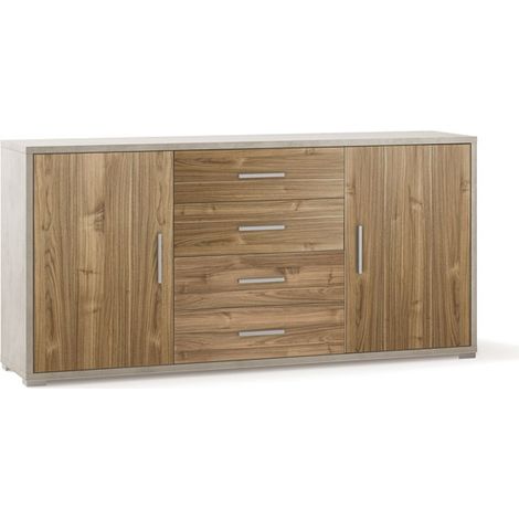 Credenza Contenitore Mobile 2 Ante 4 Cassetti Bianco Noce in Legno Tv (1/2)