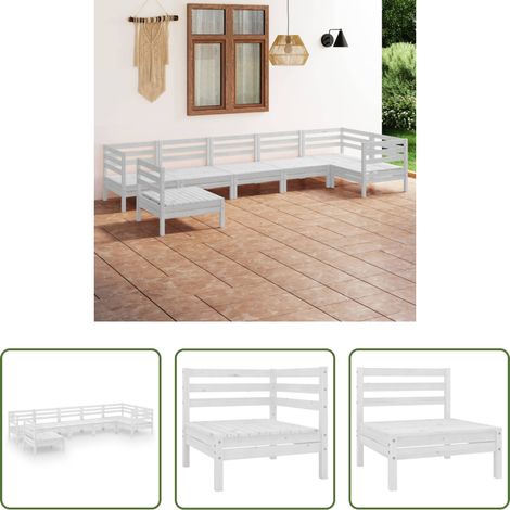 Holzsofa - 7-tlg. Garten-Lounge-Set Massivholz Kiefer Weiß (1/5)