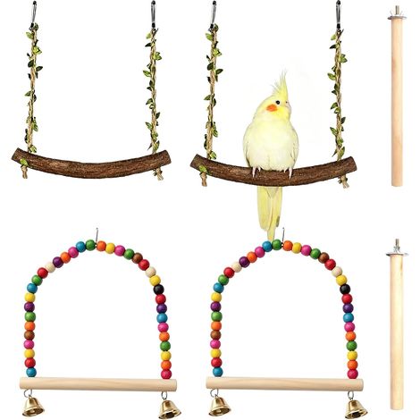 6 Pièces Jouets pour Oiseaux, Balançoire pour Oiseaux, Perchoir Perroquet Balançoire pour Perruches en Bois avec Accessoires pour Cage à Oiseaux (1/5)