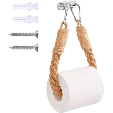 Porte Papier Toilette, Vintage Porte Rouleau Papier Toilette en Corde de Chanvre Rangement Papier Toilette Mural pour Decoration Salle de Bain(Brun, 2 x 49 cm)-Ineasicer (1/4)