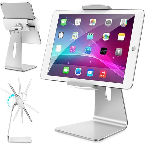 Support pour tablette iPad, compatible avec les tablettes de 6 à 13 pouces, rotatif, argenté. (1/5)