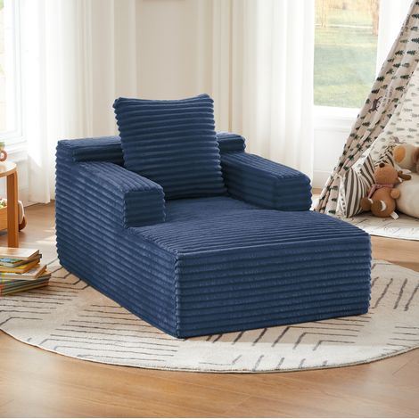Chaiselongue 117x81x50 cm en tissu côtelé bleu, sans montage, pour salon FLORAGRACE (1/5)
