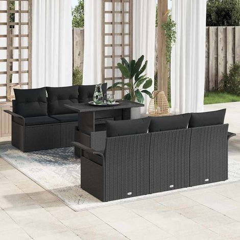 Gartensofa-set mit Kissen 7 pcs Schwarz Poly Rattan (1/5)