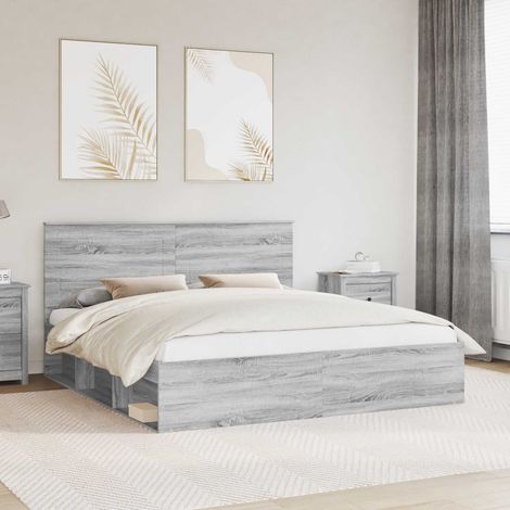 Bettrahmen Graues Sonoma 180 x 200 cm Massives Kiefernholz