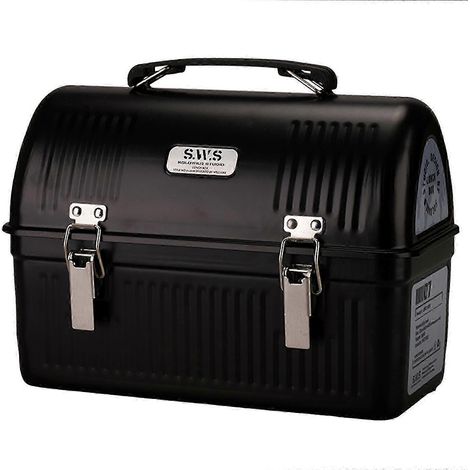 Retro-Vintage-Lunchbox aus Metall mit Griff und Verschluss – 9,5 Liter Stauraum für Speisen, Getränke und Wasserflasche Schwarz (1/5)