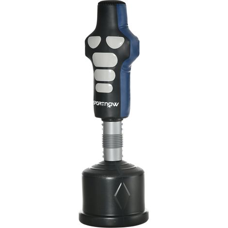 Mannequin de boxe autoportant réglable cuir synthétique noir gris bleu 178-207 cm 55 x 55 cm
