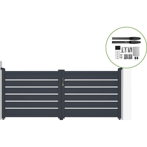 Portail battant électrique gris VOGEL 300x120cm + Motorisation HICKER B200 (1/4)