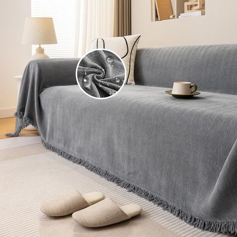Large Grey Sofa Throw 180 x 420 cm, Universal Sofa Cover for 1, 2, 3, 4, or 5 Seater Sofas, Decorative Cat-Proof Sofa Blanket, Ideal as a Sofa Throw or Bedspread (1/5)