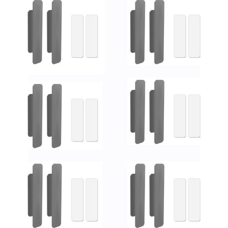 12 Poignées Porte Plastique Auto-Adhésives Grises, Collantes (1/5)