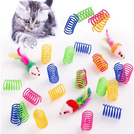 Printemps Coloré Ressort Chat 27Pcs, Jouets Chat Interactifs, Jouets pour Chats avec 3 Souris en Peluche, Jouet Sautant Flexible et Transformable, Idéal pour Chatons et Chats (1/5)