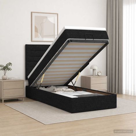 vidaXL Lit coffre avec matelas et LED Noir 90 x 190 cm Tissu (1/5)