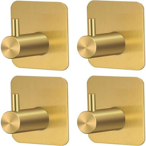 Hochwertige, selbstklebende Edelstahlhaken, 4 Stück, elegante, rostfreie Wandhaken für Küche/Bad, Gold