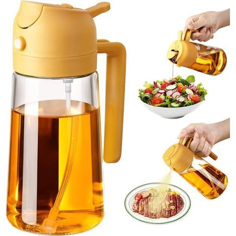 2-in-1 Oil Spray Bottle - Glass Olive Oil - Ideal for salads, barbecues and air fryers - Yellow - 470 ml - Single Component - AquaForge (1/5)