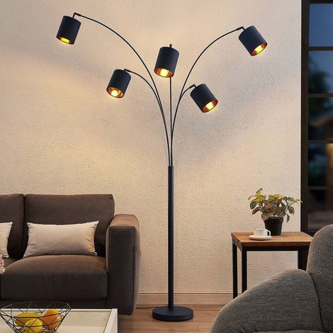 [GEBRAUCHT] B-Ware Lindby Stehleuchte Abiram LED Lampe 5-flammig schwarz-gold Stahl Textil 204cm (1/2)