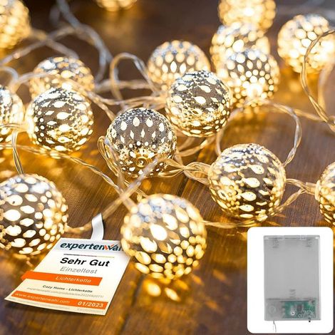 Marokkanische LED-Lichterkette – Gesamtlänge 3 Meter, 3 AA-Batterien im Lieferumfang enthalten, warmweiße LEDs – Lichterkette im marokkanischen Stil, orientalische Silberkugel (1/4)