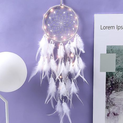 (violet) Capteur De Rves En Plumes, Attrape Rve Lumineux Fait Main Mobiles Attrape-rves Rtro Romantique Dcor Pour Fille Mobile Decoratif Maison Ch (1/5)