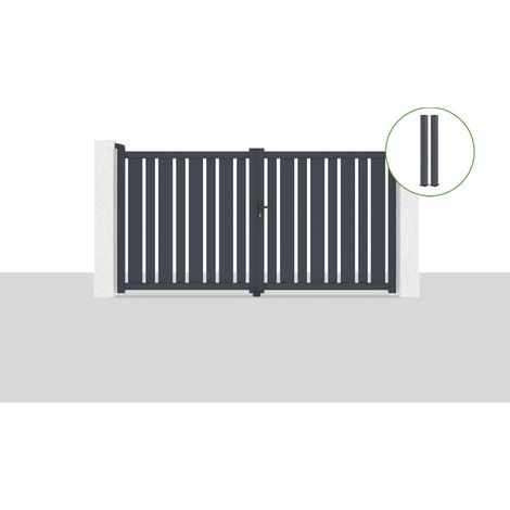 Pack portail battant 300x160cm VEYMONT + 2 poteaux EIFEL H.190cm Gris (1/5)