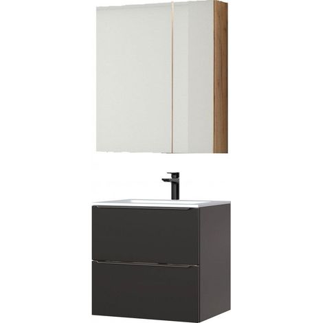 Ensemble meuble vasque + cabinet-miroir - Noir - 60 cm - Elise Black - Livraison gratuite
