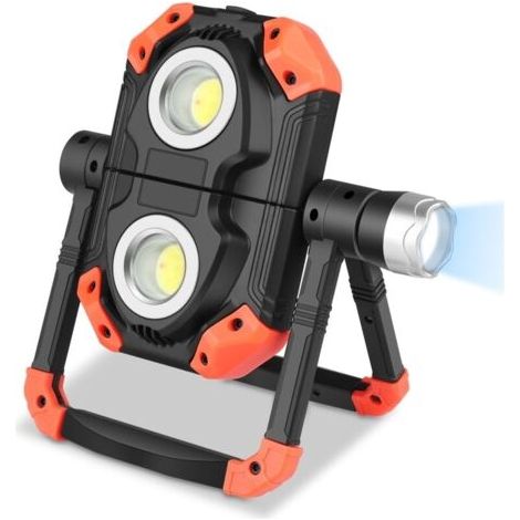 Projecteur LED Rechargeable Extérieur Lampe de Travail Portative et Flexible Rotation à 360° avec Batterie Rechargeable Équipé avec 5 Modes Lanterne pour Camping, Chantier, Garage, Atelier [Classe éne (1/4)