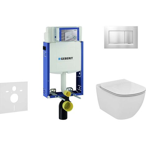 Geberit Combifix - Modulo di installazione per WC sospesi con placca di comando Sigma20, cromo opaco/cromo + WC e copriwater, Aquablade, SoftClose, Ideal Standard Tesi 110.302.00.5 NU7