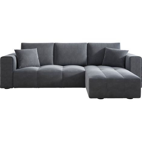 Sofá esquinero cama de 4 plazas con cofre de terciopelo gris antracita. BRIGHTON