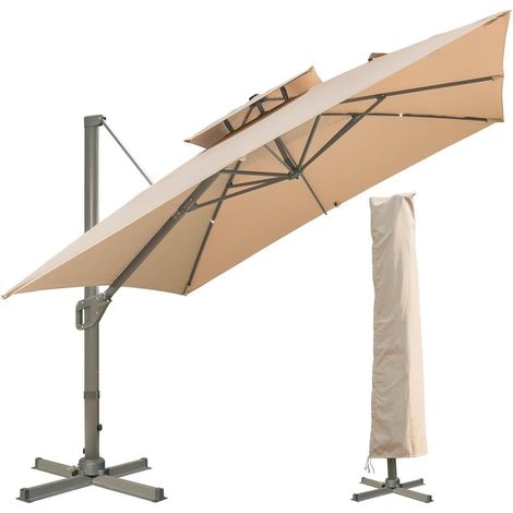 LKINBO Sonnenschirm Quadratisch 300x300cm mit Ständer Kurbel Neigbar Wasserdicht (1/5)