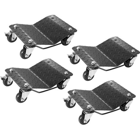 Déplacer un Véhicule sans Effort Lot 4 Chariots Déplace Voiture 3 Tonnes Roues Pivotantes Verrouillables 38,5x30 cm (1/5)