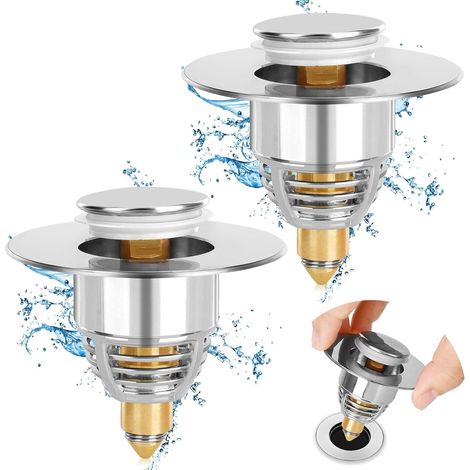 2pcs Universal Sink Drain, Upgraded Drain Stopper, Pull Type Sink Drain, Speeds Up Drainage Without Clogging, for Bathtub, Kitchen (1/5)