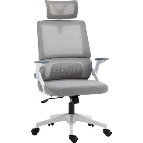 Silla de Oficina de Malla, Altura Regulable con Reposacabezas, Soporte Lumbar y Funcion Basculante, Gris (1/5)