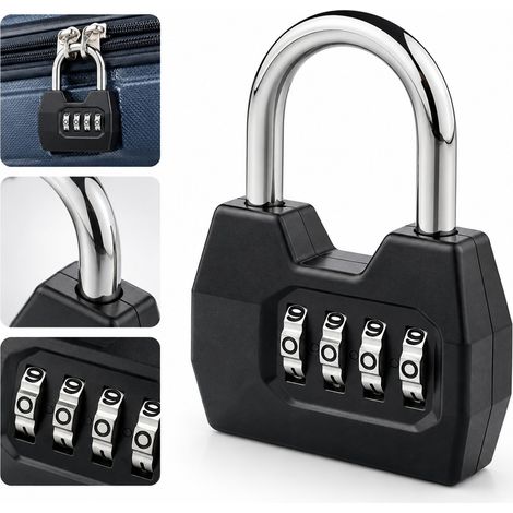 1 Pc Cadenas Code 4 Chiffres Metal Noir Alliage Zinc-Magnesium 12.5 x 8 x 2.8 cm Valise Sac Casier Armoire Gym Vestiaire Voyage (1/5)