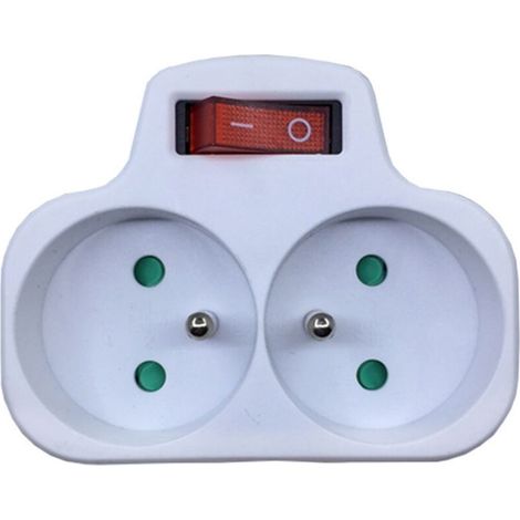Socket Electric with Switch, Multiprise 2 in 1 Electric Wall-mounted Plug, Plug Wall-mounted Electric Ideal for Bedroom Desk Home, 16HAS, 230V, White (1/5)