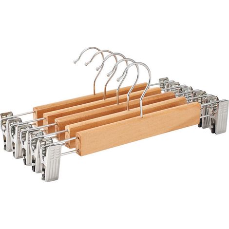 Lot de 10 Cintres en Bois Naturelle 32cm, pour Pantalons Jupes Chaussettes sous-Vêtements, Cintre Antidérapants avec Pinces (1/5)