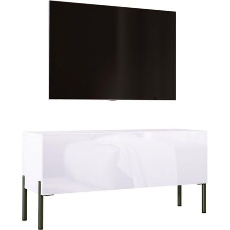 Mobile TV : Bianco Opaco / Bianco Lucido, gambe nere, 100 x 52 x 32 cm (1/5)