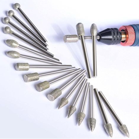 Diamantfräser-Set zum Schnitzen, 20-teiliges Polierset, Zubehör für Rotationswerkzeuge, 1/8"-Schaft zum Schnitzen, Gravieren, Schleifen und Polieren von Steinen, Gesteinen, Schmuck, Glas und Keramik (1/5)
