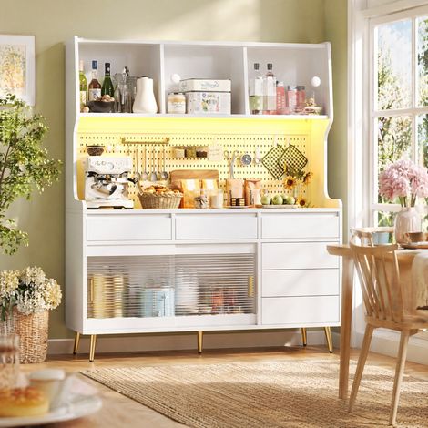 Mobile contenitore LED 145 x 39 x 171 cm bianco con cassetto, MDF e vetro DESVIAE (1/5)