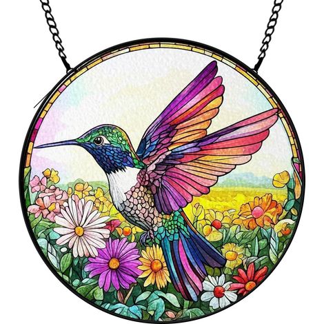 30 cmAttrape-soleil vitrail fleurs sauvages papillons abeilles, décoration murale maison, cadeau Noël femme (1/5)