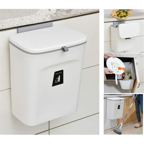 Kitchen Compost Bin - 9L - Countertop or Under Sink Bin, Small Hanging Bin with Lid for Bathroom/Bedroom(White)
