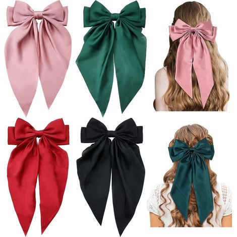 4 Pices Pingles  Cheveux Nuds, Noeud Rouge Cheveux, Noeud Cheveux Femme Grandes Pinces  Cheveux En Forme De Nud Pour Femmes Et Filles Cheveux Pais (1/5)