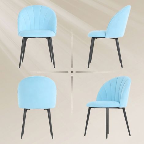 Lot de 2 chaises de salle à manger rembourrées en velours bleu ciel, dossier coquille, 52x55x79 cm (1/5)